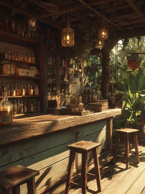 The QI bar, lanterns lit